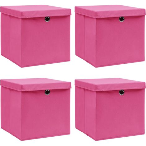 Boîtes de rangement avec couvercles 4 pcs Rose 32x32x32cm Tissu
