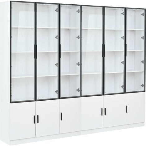 Vetrina alta con 12 ante in MDF e vetro con LED 240 x 32 x 200 cm bianco HOMVRA (1/5)