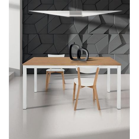 Tavolo Moderno Allungabile Bianco e Rovere Dimensione Tavoli: 160 x 90 + 1 allunga 60 cm