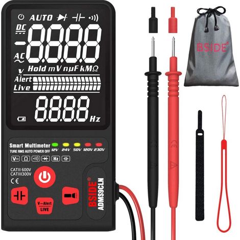 Bside Testeur de tension numérique 3,5" EBTN LCD 3 lignes 9999 comptes True RMS automatique DMM Volt Ohm Hz Continuité Capacitance Diode Testeur avec barre analogique et 5 indicateurs LED (1/5)