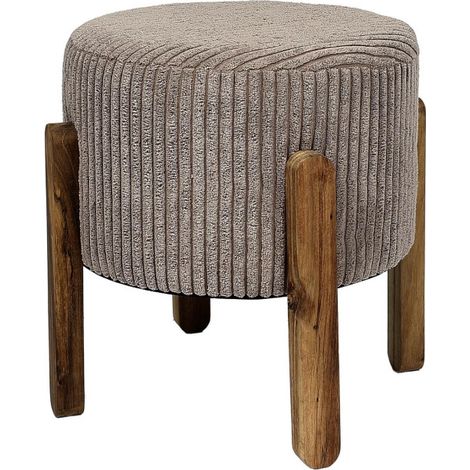 Tabouret Côtelé Rond "Scott" 35cm Taupe (1/5)
