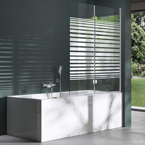 Mai & Mai Pare-Baignoire 120x140cm 2 Volets Paroi de Douche pour Baignoire en Verre ESG avec Bandes Opaques et Revêtement NANO Easy Clean C1408SL