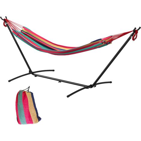 Amaca autoportante con supporto, altezza regolabile e borsa per il trasporto, 310x117x105 cm, rossa
