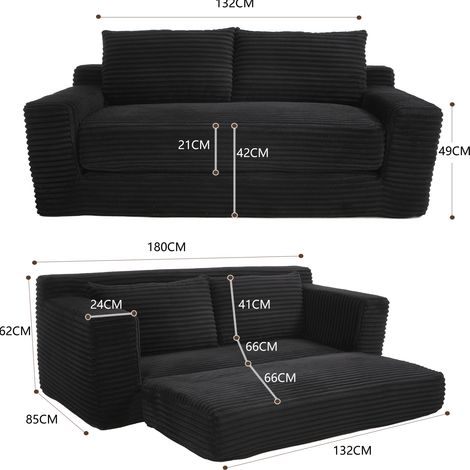 Canapé convertible 2 places en tissu noir avec mousse à mémoire de forme, sans montage HAVRYA (1/4)