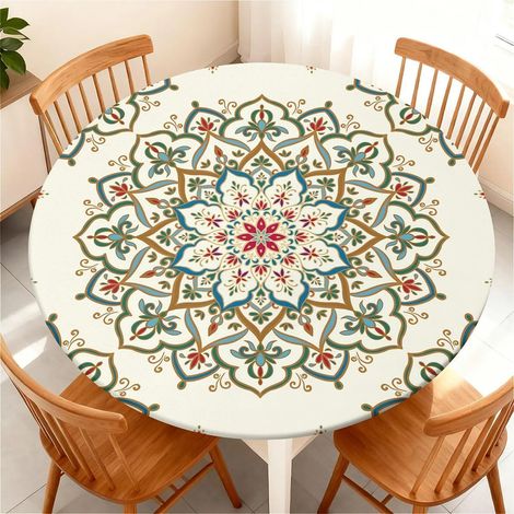 Nappe lavable ronde 90 cm, imperméable, élastique, motif Mandala