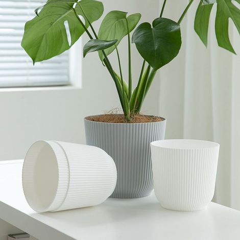 Pot de fleurs 100 % plastique recyclé - Pot pour plante d'intérieur - Diamètre 18,4 cm x Hauteur 16,8 cm - Gris (1/5)