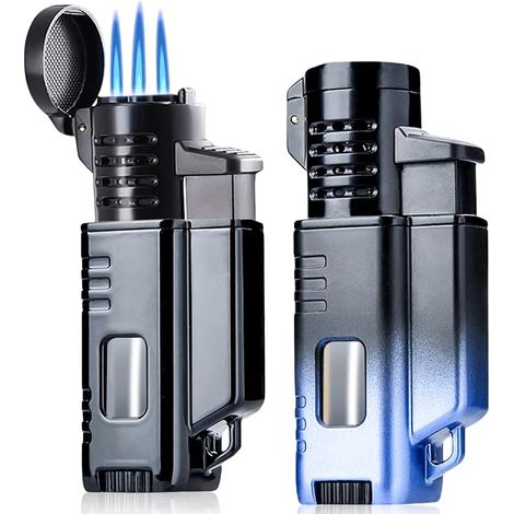 2 Pack Triple Jet Flame Lighter - Storm Gas Lighter with Protective Cover, Portable Inflatable Windproof Metal Lighter for Men and Father (1/5)