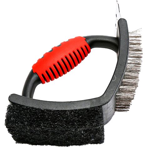 Brosse pour barbecue, brosse de nettoyage pour barbecues d'extérieur, multifonctionnelle avec poils en laiton, tampon à récurer et grattoir (Forme 1) (1/5)