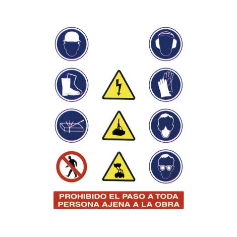 Cartel de obra en glasspack 0,7 mm (pictogramas)                                                          500X700