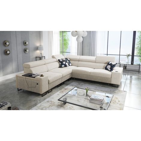 L-förmiges Ecksofa mit Schlaffunktion MELODY III, modern, luxuriös, mit Bar Tauro/Freya Beige Links (1/5)