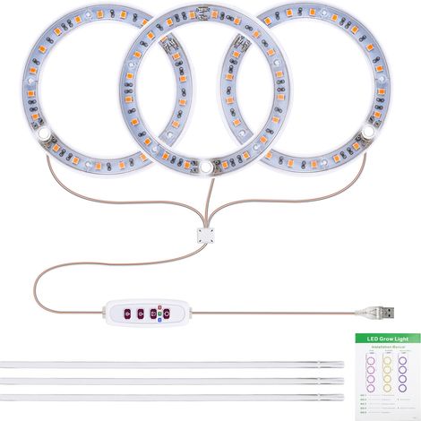 Zoternen Lampe de croissance circulaire 3 en 1 – 6,2W, 4000K, USB, 5 niveaux de luminosité, timer (8h/12h/16h), idéal pour plantes d'intérieur