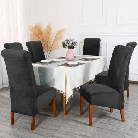 Housse De Chaise - Polyester Extensible Haut Dossier - Pour Chaises Salle À Manger Hauteur Dossier 50 À 75 Cm - Lot De 6 (1/5)