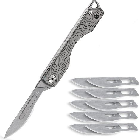 Klappmesser aus Titan mit 10 Klingen Nr. 24, EDC-Taschenmesser für Camping, Wandern
