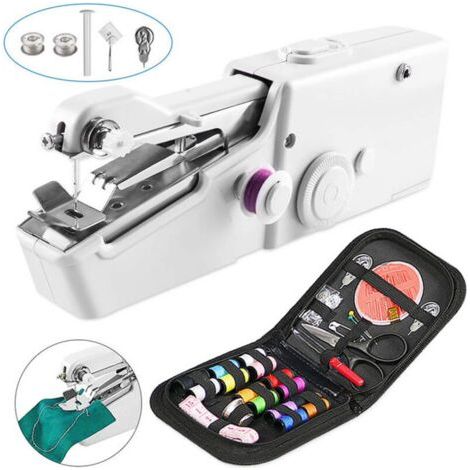 Mini Machine à Coudre Portable, Main Couture Portative, Outil de Point Rapide Manu pour Vêtement, Rideau, Main Couture électrique Garment ménage (Blanc) (1/5)