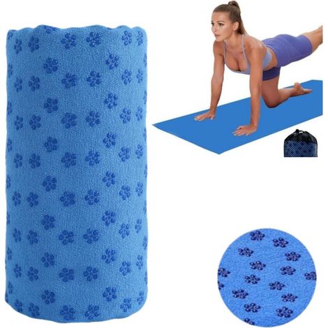 pezzo Tappetino da yoga asciugamano Copertura per tappetino da yoga Asciugamano da yoga Asciugamano sportivo antiscivolo Asciugamano da yoga antiscivolo Morbido Traspirante, Blu, 63 cm, Traspirante (1/5)