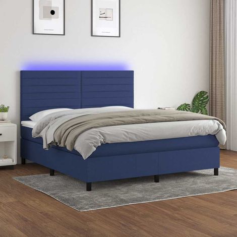 Cama box spring colchón y luces LED tela azul 180x200 cm (1/5)
