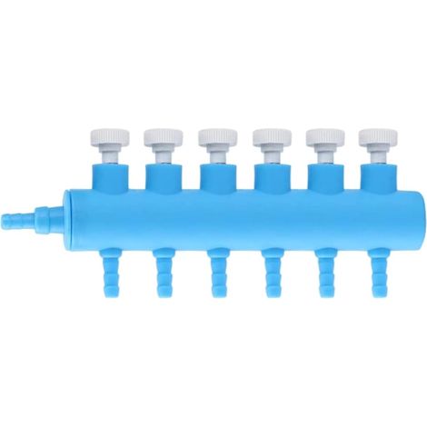Aquarium-Luftstrom-Splitter, Edelstahl-Aquarium-Luftregelventil, Aquarium-Sauerstoffverteiler, Aquarium-Luftpumpen-Zubehör (6 Wege, blau) (1/5)