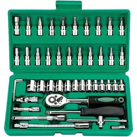 46PCS Coffret de Douilles et Embouts, Flexible Jeux de Douilles, Ensembles de Clés à Cliquet, Outil de Réparation de Véhicule Automobile 1/4 Pouce (1/5)