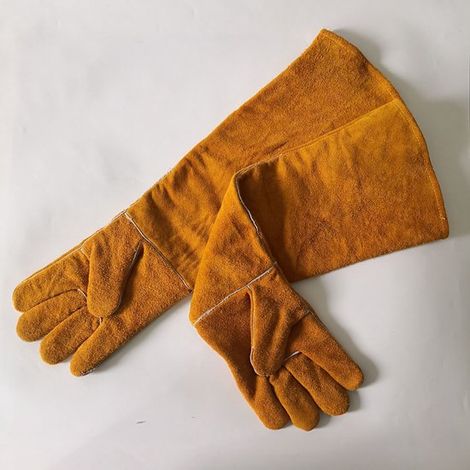 Gants de protection pour animaux - Jaunes - Accessoires pour animaux - Conviennent aux chiens, chats et serpents - Gants anti-morsures - Cuir - 60 cm (1/4)