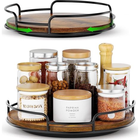 Plateaux tournants bois lot 2, organisateur rotatif cuisine placard rangement épices (1/5)