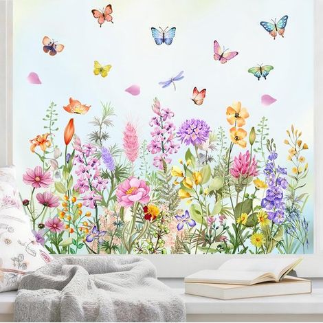 Adesivi per finestre con giardino fiorito - Adesivi per finestre con fiori e motivi primaverili - Adesivi murali con piante - Bifacciali - Adesivi murali - Adesivi statici per finestre (1/5)