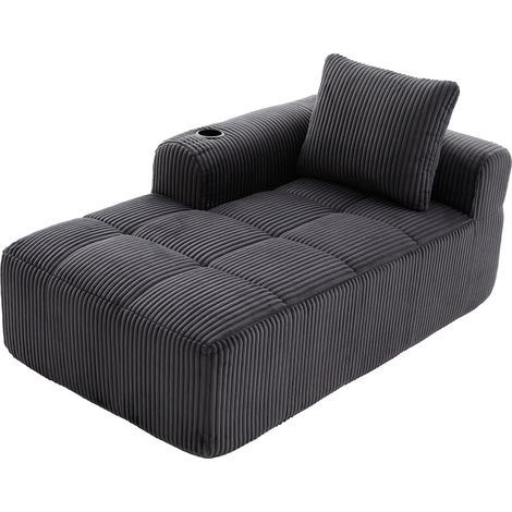 CAIziFauteuil lounge confortable en velours côtelé, canapé sans montage, avec coussin de dossier, poche latérale pour télécommande et téléphone, porte-gobelet intégré, ordonné et esthétique. (1/5)