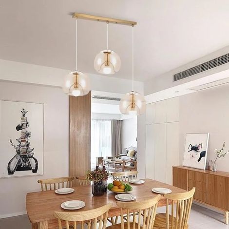 3lampes Moderne Suspension Luminaires en Verre Ambre,E27 Lampe de Plafond Vintage Ajustable Style Nordique pour Salon Chambre (1/5)