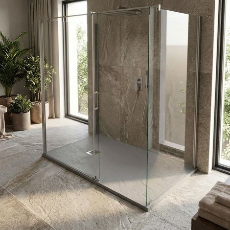 Piatto doccia in resina colore cemento 90x140 cm con griglia e piletta – Showey (1/5)