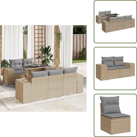 6-tlg. Garten-Sofagarnitur mit Kissen Beige Poly Rattan - Garten Sofagarnitur - Garten Sofagarnituren - Outdoor Sofagarnitur - Sofagarnitur Terrasse (1/5)
