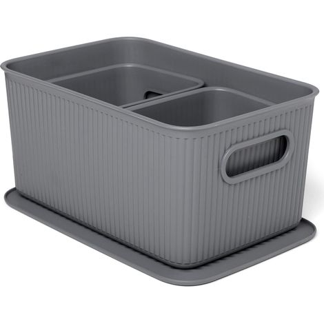 TATAY Set di 3 Cestino Portaoggetti Baobab (1 x 5L, 2 x 1,5L) e Coperchio 5L, in Polipropilene, Senza BPA, Grigio (1/4)