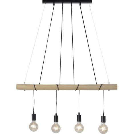 Lampada sospesa loft nera barra legno 4xE27 TERO Zuma Line (1/4)