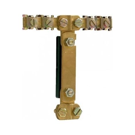 Barrette de coupure équipotentielle cuivre 110x125x25mm – Arrivée Ø 6mm à 12mm – 4 départs Ø 4.8mm maxi – Pour liaisons équipotentielles – Sib Adr