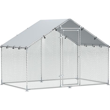 Poulailler/enclos extérieur 3 x 1, 7 x 1, 9 m avec serrure, poulailler en acier galvanisé avec toit étanche et anti-UV, pour poules (1/5)