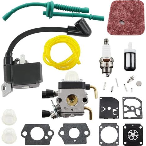 MCHNIC Carburateur et bobine d'allumage Bougie d'allumage Filtre à air pour Stihl FS38 FS45 FS46 FS55 FS55C FS55R FS55RC FC55 HL45 HS45 KM55 KM55R Tronçonneuse 4140 120 0619, 4140 400 1308