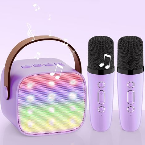 Macchina per karaoke per bambini, versione migliorata della macchina per karaoke con 2 microfoni wireless per ragazze e ragazzi, mini altoparlante/microfono Bluetooth portatile con distorsione vocale 