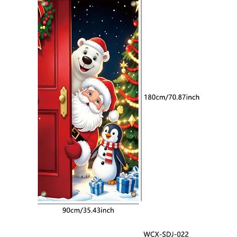 Décoration de porte de Noël 2026, rideau de porte extérieur, tenture décorative, banderole de porte - 30 x 190 cm (élastique) - PPO-6