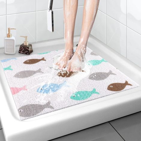 Alfombrilla de ducha antideslizante, 6060 cm, alfombrilla de baño suave y cómoda con orificios de drenaje, alfombrilla de ducha con masaje para zonas húmedas. (1/4)