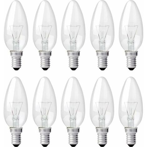 Ampoule Bougie Clair E14 40W, Ampoule Incandescence Dimmable, Blanc Chaud 2700K, 400LM, Ampoule Flamme, E14 Ampoules à bougie à vis Edison, Pack de 10 (1/5)