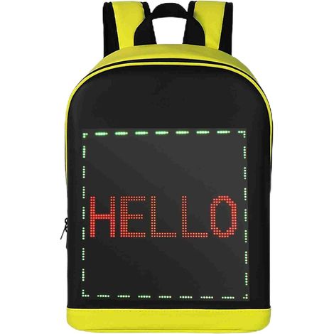 Mochila LED T2 Biosled, pantalla LED brillante, pantalla publicitaria inteligente, mochila de viaje impermeable de PU, bolso de hombro doble negro (amarillo)
