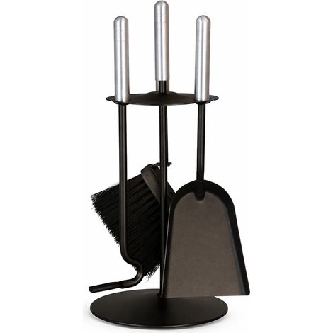 Kaminbesteck Set schwarz 4-teilig - Aluminium Griffe Ofengarnitur - Ofenbesteck (1/5)