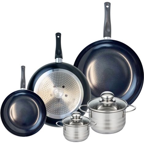 Ensemble de 3 Poêles de cuisson 20, 28 et 32 cm et 2 faitouts 12 et 16 cm Elo Prima Brillant (1/5)