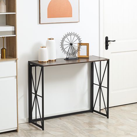 Table entrée pliante Bois Marron style industriel métal 100x38x80 cm