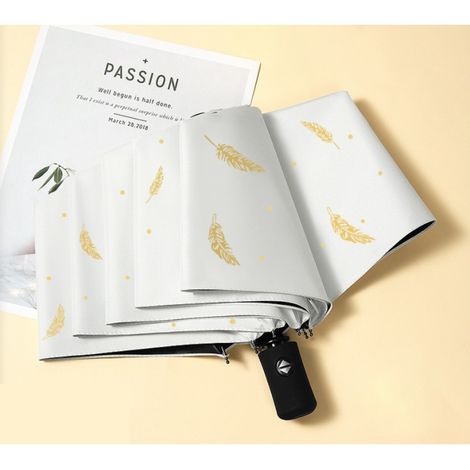Parapluie pour femme, parapluie automatique, feuilles dorées, solide, pliable (1/4)