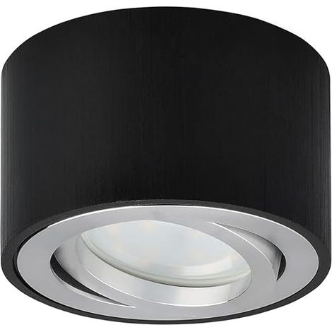 Spot LED Saillie Orientable Ø80x50mm Plafonnier Luminaire Apparent Ronde Noir Brossé 5W 400LM 3000K Blanc Chaud (1/5)