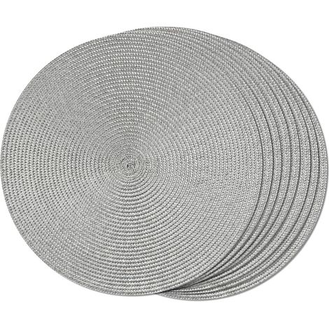 Set di 8 tovagliette rotonde intrecciate per tavolo da pranzo, in tessuto lavabile e antiscivolo, 38 cm (grigio, 8 pezzi) (1/5)