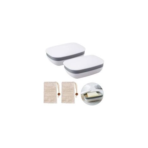 Jabonera de plástico de 2 piezas para baño, viajes, senderismo y camping con 2 bolsas de jabón de sisal (Tipo 1) (1/4)