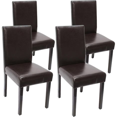 Lot de 4 chaises de salle à manger design moderne en cuir marron pieds foncés 040007527