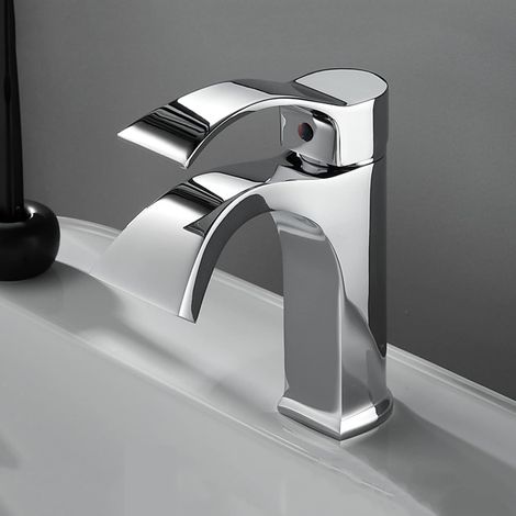 Mitigeur lavabo cascade, chromé, surélevé, eau chaude/froide (1/5)