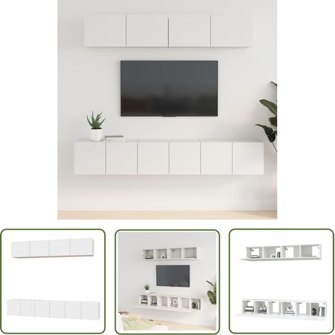 The Living Store Ensemble de meubles TV 5 pcs Blanc Bois d'ingénierie - Meuble Tv - Meuble Média - Armoire Murale - Rangement Tv - Design Moderne (1/5)