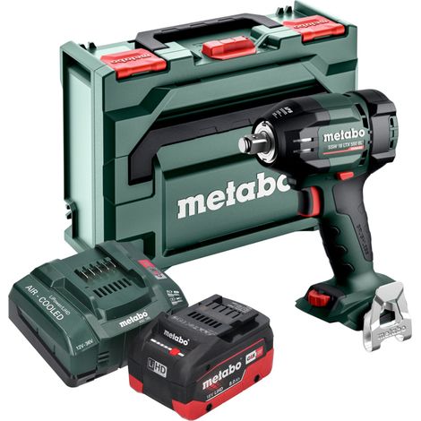 Atornillador de impacto a batería Metabo SSW 18 LTX 550 BL 18 V 550 Nm sin escobillas + 1 batería LiHD de 8,0 Ah + cargador + metaBOX